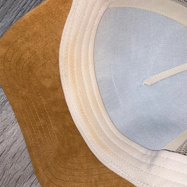 Billabong White Mesh Trucker Hat with Tan Suede Brim Patch - Image 4