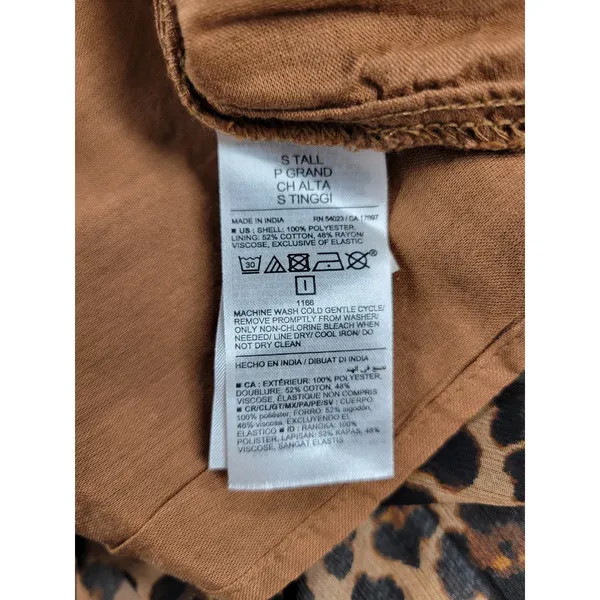Old Navy Womens Dress Size S Tall Brown Chiffon Leopard Print V-neck Smocked NEW - Image 3