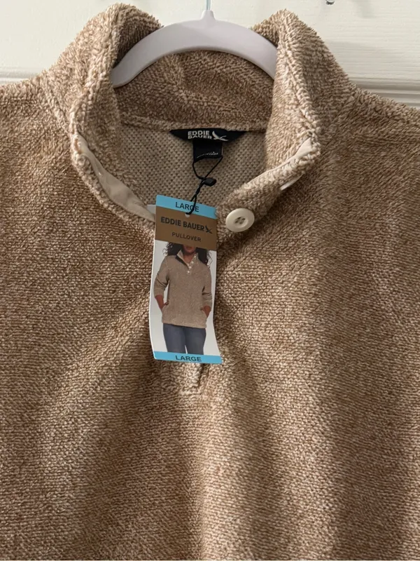 NWT Eddie Bauer Sherpa Henley Pullover Fleece Large Beige Cozy Sweater - Image 2