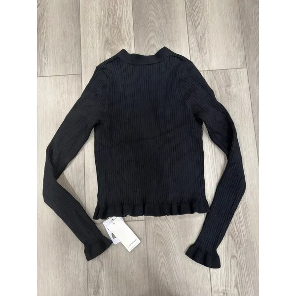 Commense Chic Ruffled Trim Button Stretch Casual Cardigan Chic Black NWT L - Image 4