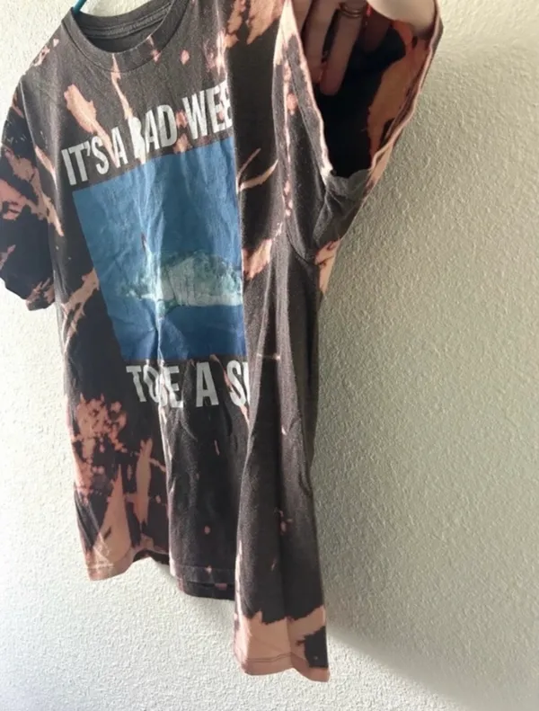 Bleach Dyed Shark Week Graphic Tee Size Large Funny Shark Shirt - Image 4