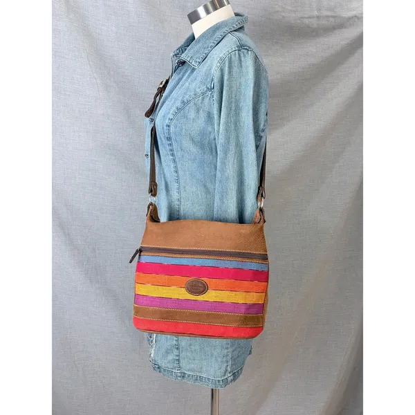 Cedano Guatemala Woven Stripe Leather Crossbody Bag‎ Boho Artisan Color - Image 2