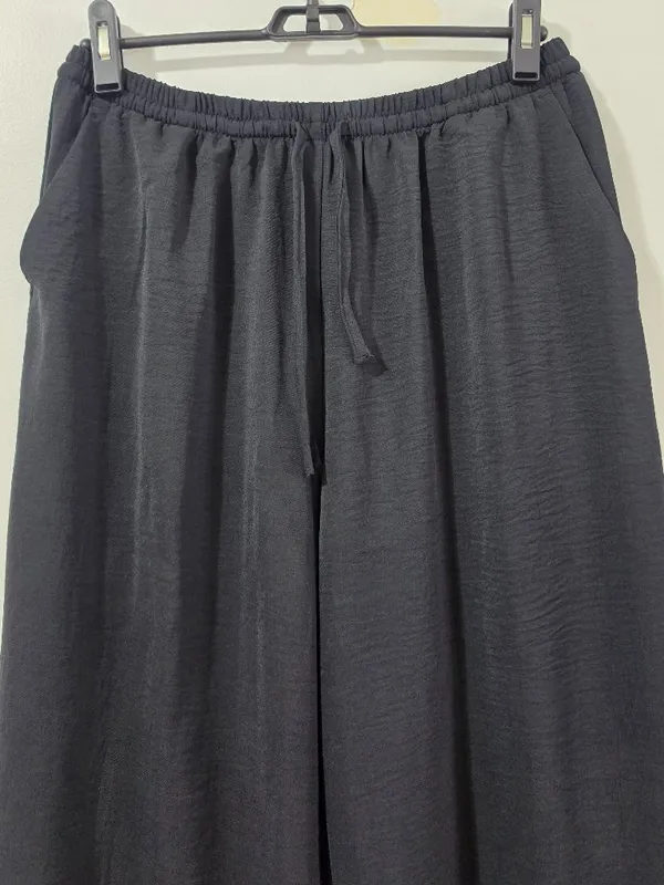 Halara Mid Rise Drawstring Wide Leg Baggy Linen-Feel Pants - Black -Size S ( R ) - Image 4