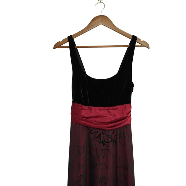 Studio Y 90s Y2K Whimsigoth Black Velvet Midi Dress‎ Red Floral Handkerchief - Image 2