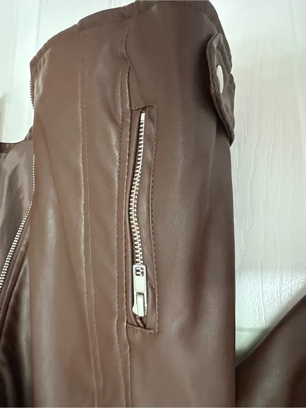Ambiance Brown Faux Leather Moto Jacket with Silver accents Medium NWT - Image 4