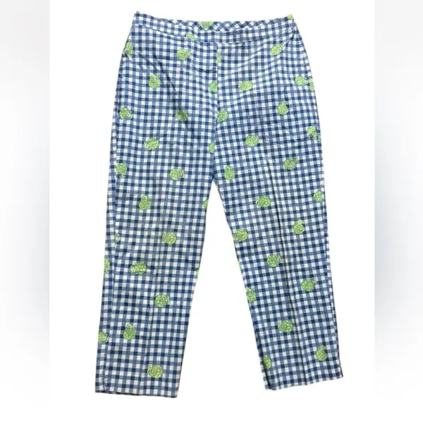 Lilly Pulitzer Blue Cotton Capri Hermit Crab Gingham Check Pants White Lbl 10 - Image 3