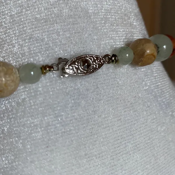 Long Mixed Jasper Agate Stone Bead Strand Necklace with Etched Copper Spacers - Image 4