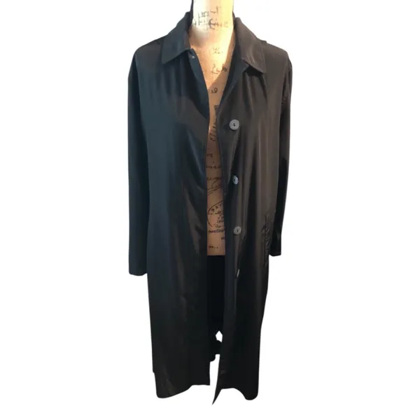 Hilary Radley Black Trench Coat Size Small Vintage - Image 2