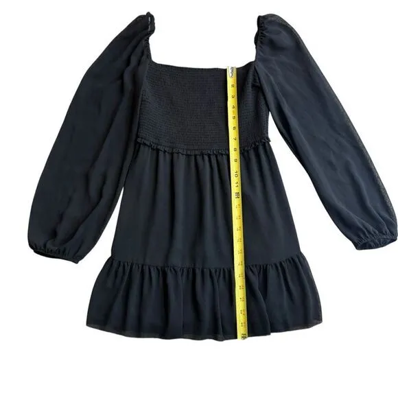 Aritzia Wilfred Women’s S Temptest Smocked Chiffon Mini Dress‎ Black Whimsigoth - Image 5