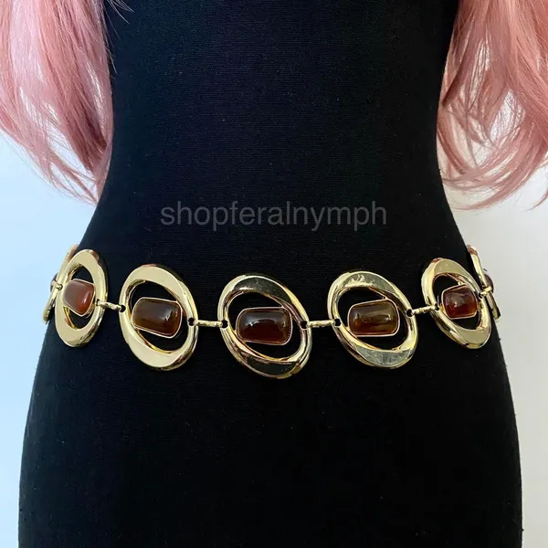 Gold Y2K Faux Amber Stone Chunky Oval Chain Belt, Fits 16-45 Inches, X7GA1385 - Image 4