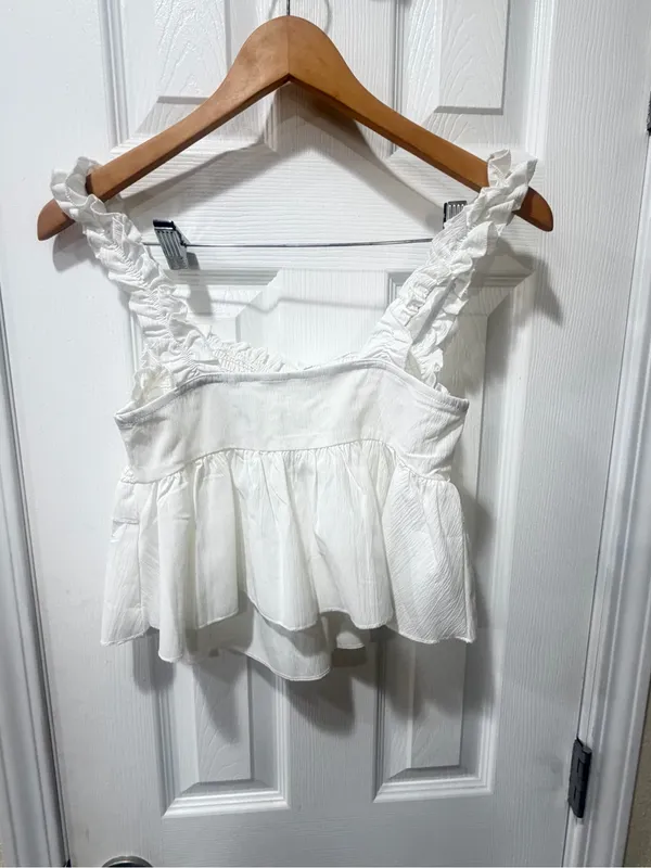 Source Unknown White Ruffled Smocked Crop Top - Image 2