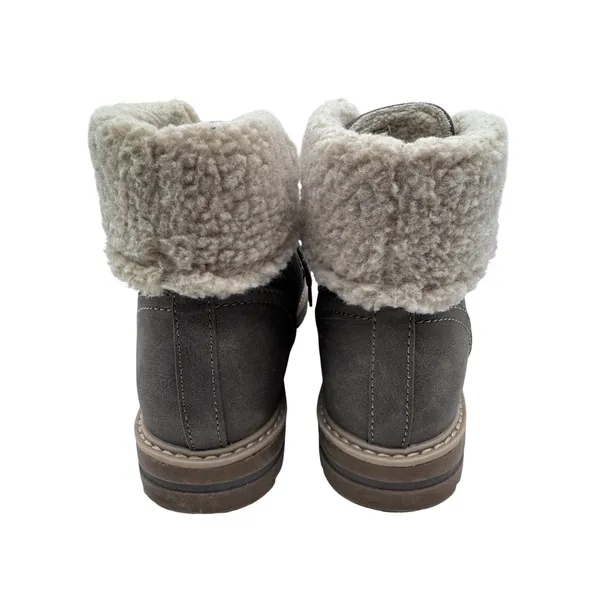 Sonoma‎ Women's 9 Taupe Boots Faux Fur Trim Lace Up Ankle Booties - Image 4
