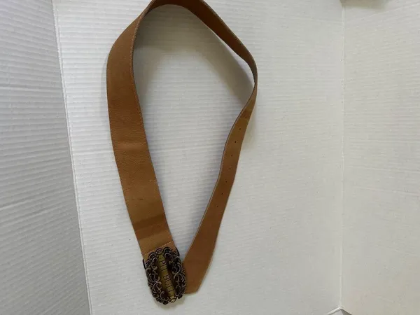 Vintage Pit Bull Leather Belt Antique Brass Buckle Tan Western Cowboy Unisex 40" - Image 4