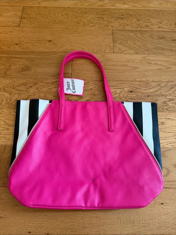 NWT - Juicy Couture - Hot Pink Tote with Black and White Stripe Sides - Image 8