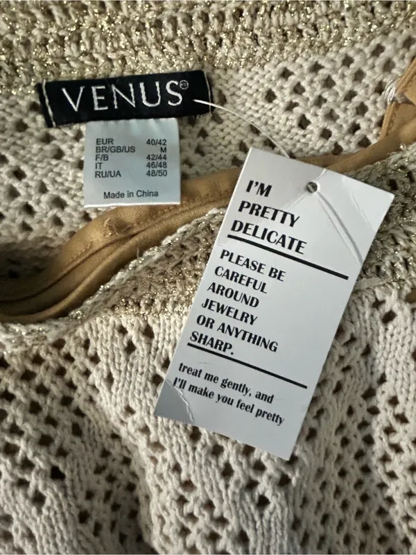Venus Women’s 2 PC Sleeveless Crochet Knit Slip Dress Cream & Gold MD NWT - Image 12