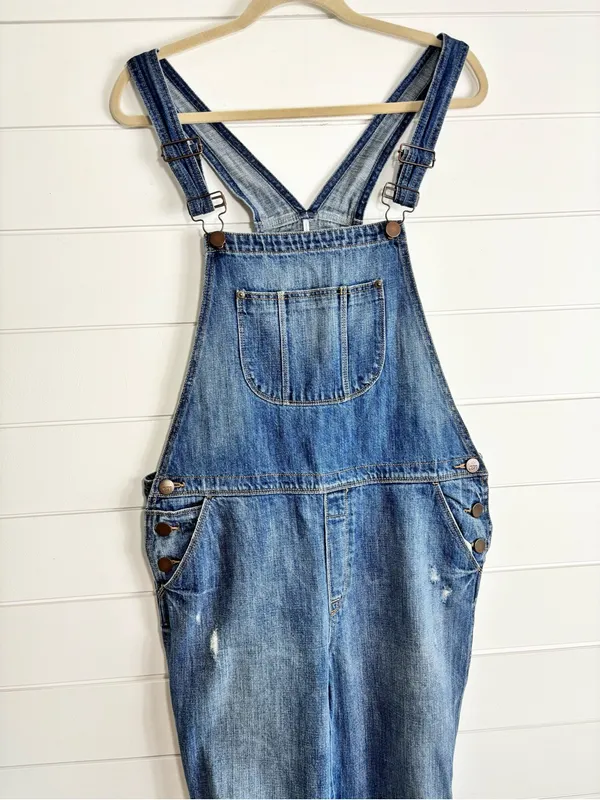 Ann Taylor Loft Distressed Blue Jean Denim Overalls Size L - Image 4