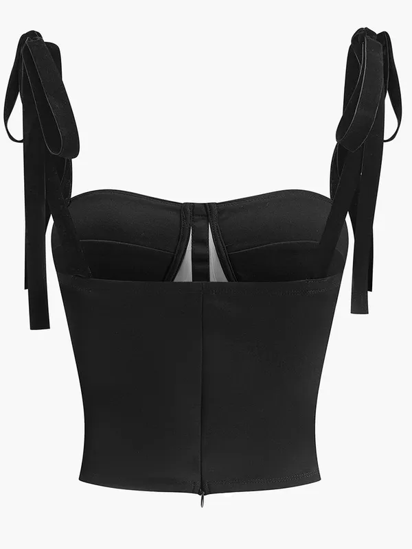 Commense Sheer Mesh Tie-Shoulder Corset Crop Top Black Size Small NWT - Image 3