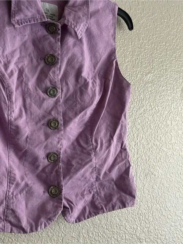 Kendall Creek Collections Lavender Cotton Linen Button Vest M Made USA - Image 5