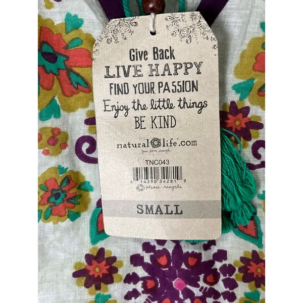 Natural Life Live Happy Embroidered Floral Boho Peasant Tunic Blouse Top S New - Image 6