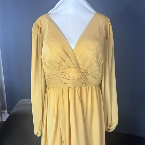 Women’s Full Length Long Sleeve Chiffon V-Neck Formal Dress Corset Back Size 16 - Image 2
