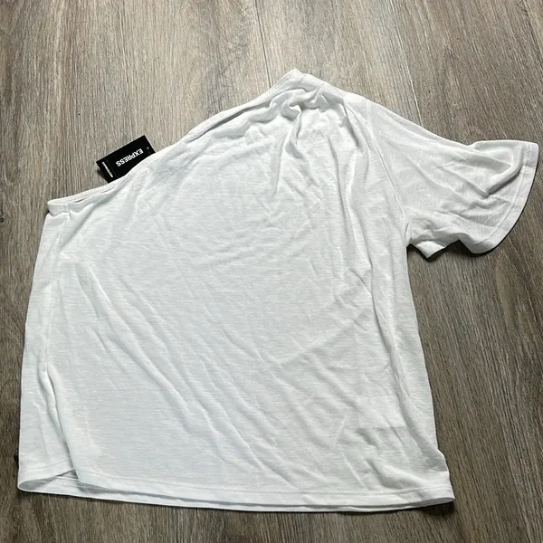 Express One Shoulder White T-Shirt Size XS - Image 6