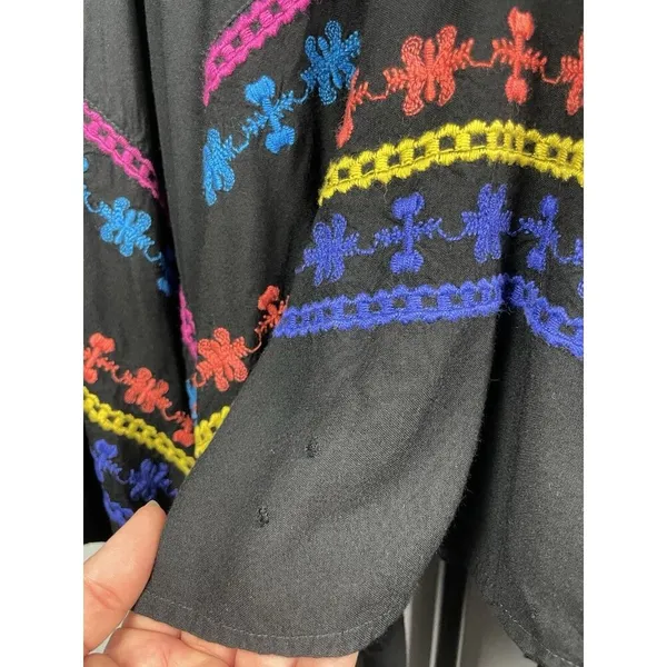 Azel Hazel Black Colorful Embroidered Handkerchief Hem Elastic Waist Skirt Sz L‎ - Image 3