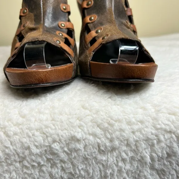 Donald J Pliner Heels Womens 10 Saddle Vishad Open Toe Distressed Leather‎ - Image 6