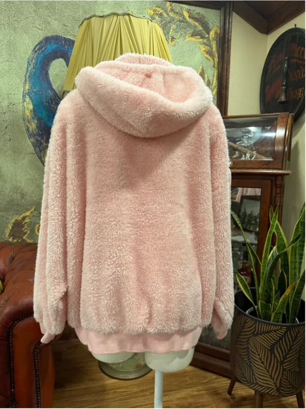 UGG Loyra Sherpa Hoodie Light Pink Plush Teddy Fleece Pullover Sweatshirt XL - Image 6