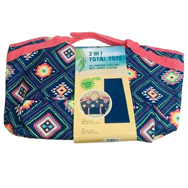 Mattia 2-in-1 Bath Towel & Beach Zip Tote Bag - Geometric Print - Image 2