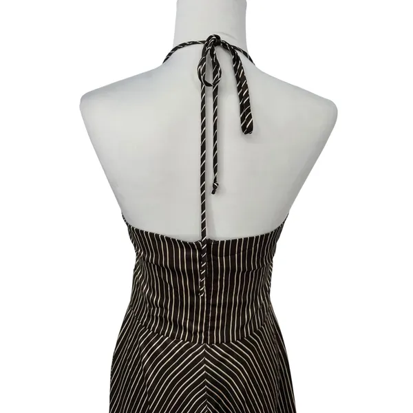 Vintage Alyn Paige Halter Dress 5/6 Brown Striped Party Y2K Babydoll Retro - Image 10