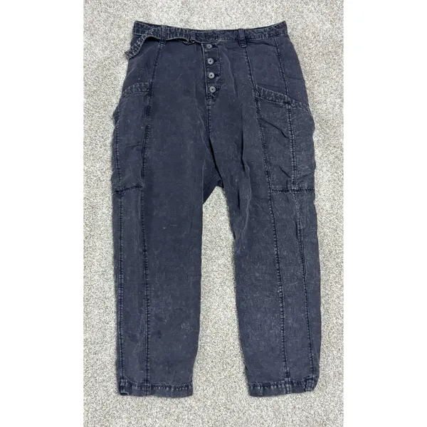 Free People Desert Daze Harem Pants Washed Denim Button Fly Cargo Size 4 - Image 3