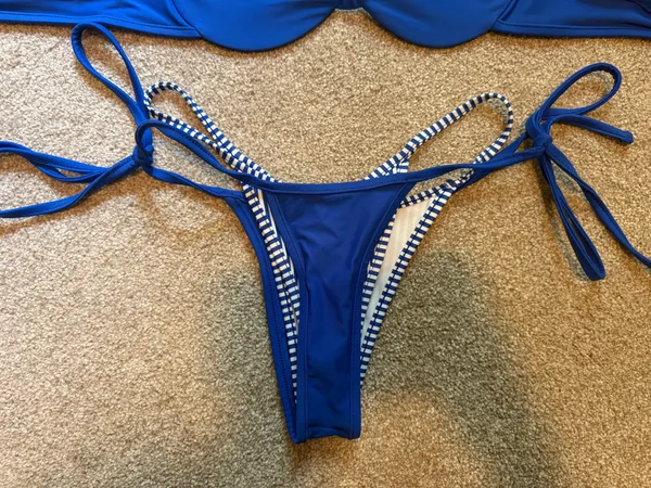 SAME Los Angeles Double Layer Blue/White Striped Bikini Set Blue - Image 2