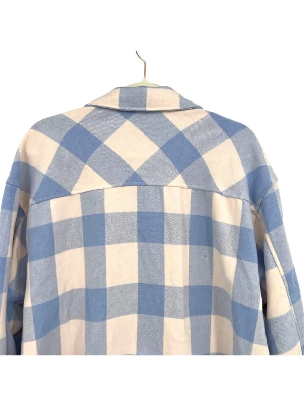 HFX Blue & Cream Plaid Long Sleeve Shacket Front Pockets Size Large - Image 6