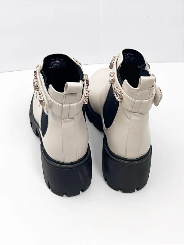 MADDEN GIRL Honey Cream Removable Gem Ankle Strap Chelsea Lug Sole Boots 9M Boho - Image 11