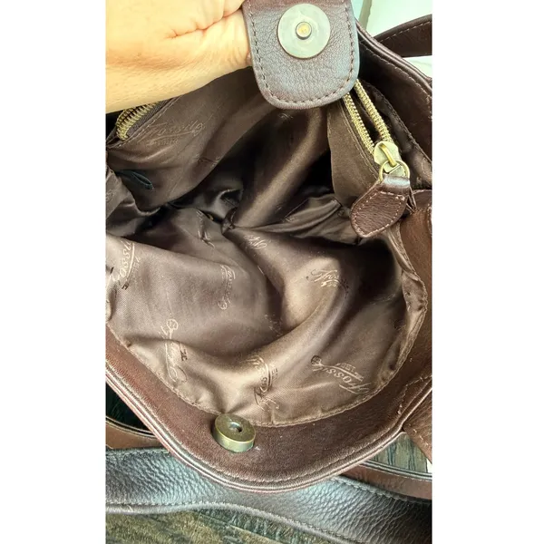 Vintage Y2K Fossil 1954 Brown Leather Crossbody Satchel Key Charm Purse Granny - Image 9
