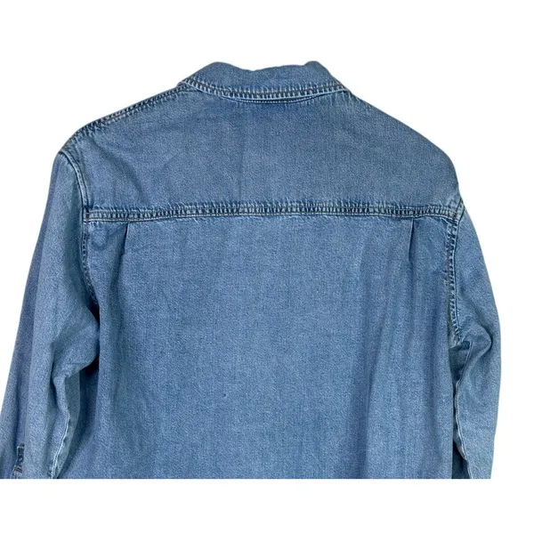 Zara Denim Snap Button Down Collard Western Style Long Sleeve Denim Shirt S Blue - Image 5