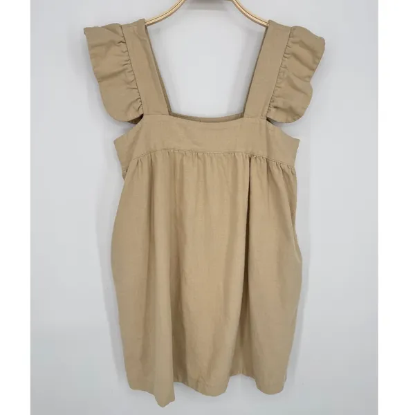 Tuckernuck Pomander Place Camellia Flutter Sleeve Mini Dress XS Tan Coastal Boho - Image 3