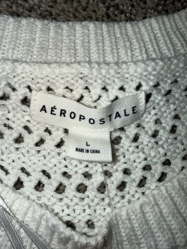 Aeropostale Women's Cream Open-Knit Long Sleeve Crewneck Sweater - Image 2