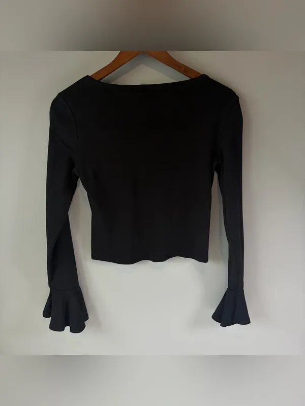 Anthropologie Maeve Black 100% Cotton Scoop Neck Flutter Sleeve Knit Top Size XS - Image 2