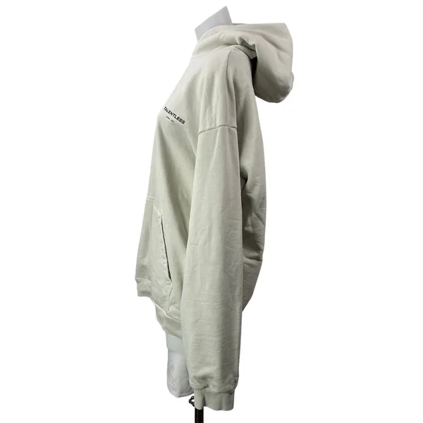Talentless Women's Cream Long Sleeves Logo Pocket Hoodie Hooded Sweatshirt Sz L - Image 2
