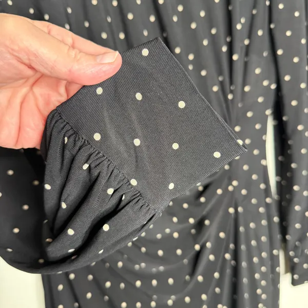 Chaps Black Polka‎ Dot Long Sleeve Ruched Sheath Dress - Women's Sz L - Image 6