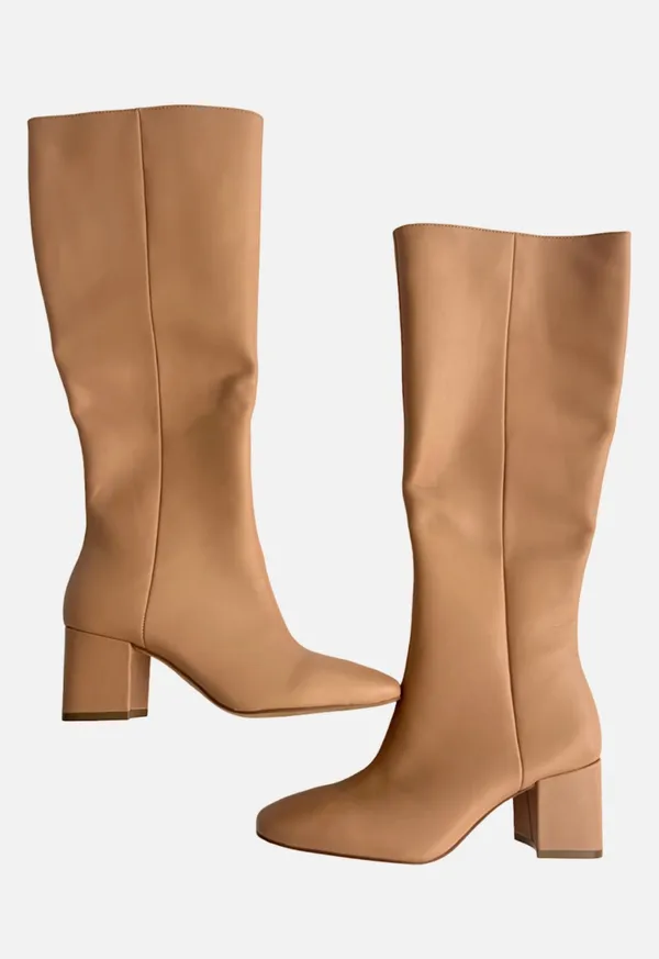 Ann Taylor Desert Sand Nude Block Leather Tall Knee High Boots Heels Booties - Image 4