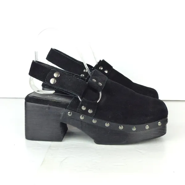 Nasty Gal Slingback Platform Clogs 37 EU Black Suede Studded Square Toe Goth Y2K - Image 2