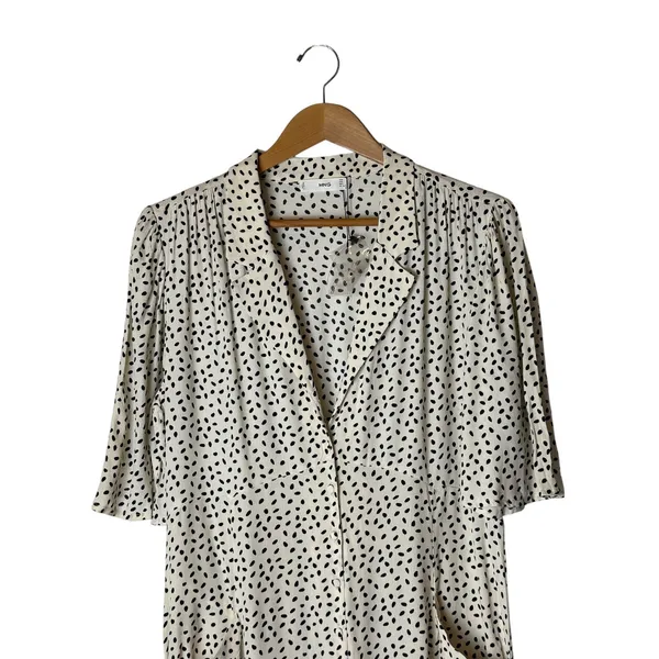 MNG Mango Jumpsuit Women Medium Cream Black Dot NWOT Wide Leg Pocket Preppy - Image 4