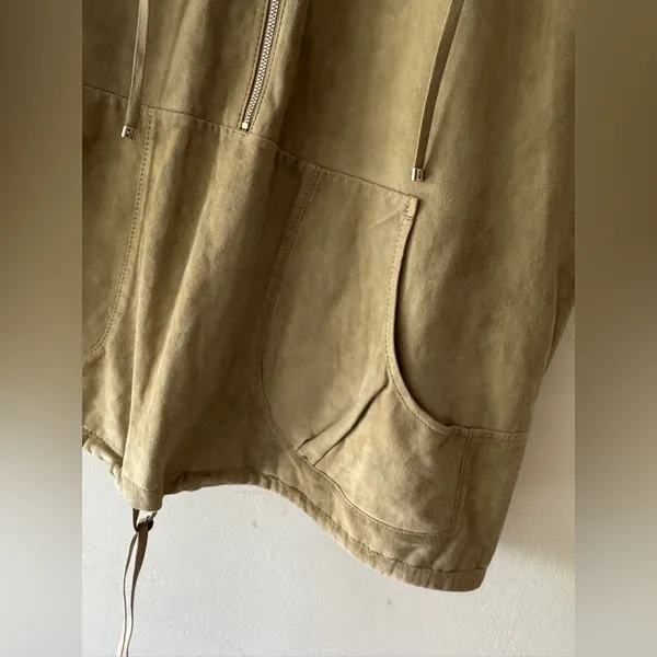 Elie Tahari Beige 100% Suede Sleeveless‎ Zip Up Jacket - Image 3