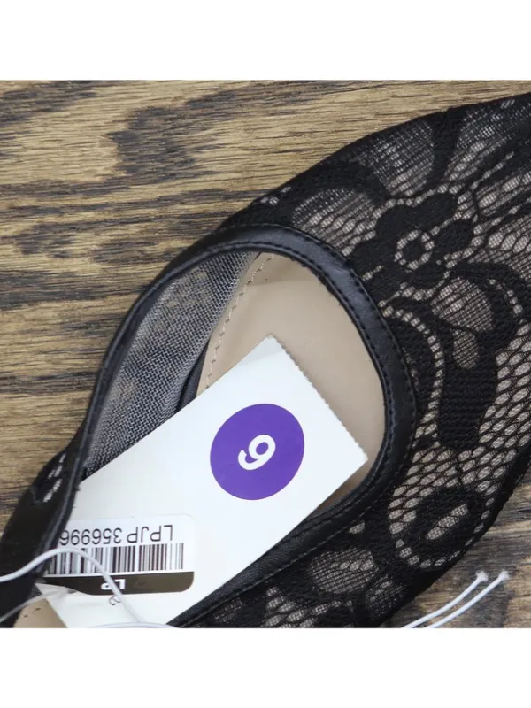 A New Day Womens London Lace Sling Back Bow Flats 94303521 Black 6M - Image 8