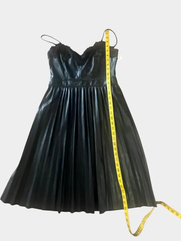 Express Black Faux Leather Pleated Midi Dress Lace Trim Small Goth - Image 14