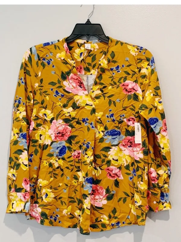 Old Navy Mustard Floral V-Neck Blouse – NWT (Size XL) BOHO - Image 2