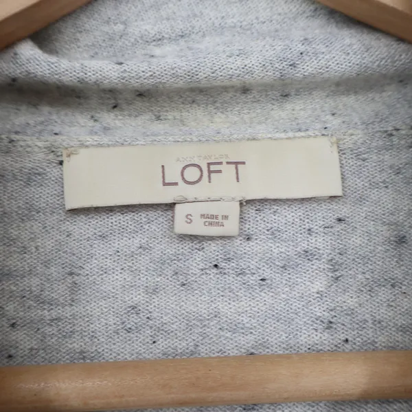 Ann Taylor Loft Womens Grey Striped Cotton Open Front Draped Cardigan Sweater S - Image 2