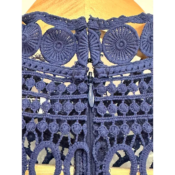 Two Sisters The Label Navy Blue Lace Mini Dress Long Sleeve Mock Neck US 4 NWT - Image 5